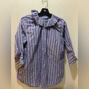 Kate McHale Jensen striped ruffle  button up top size Large